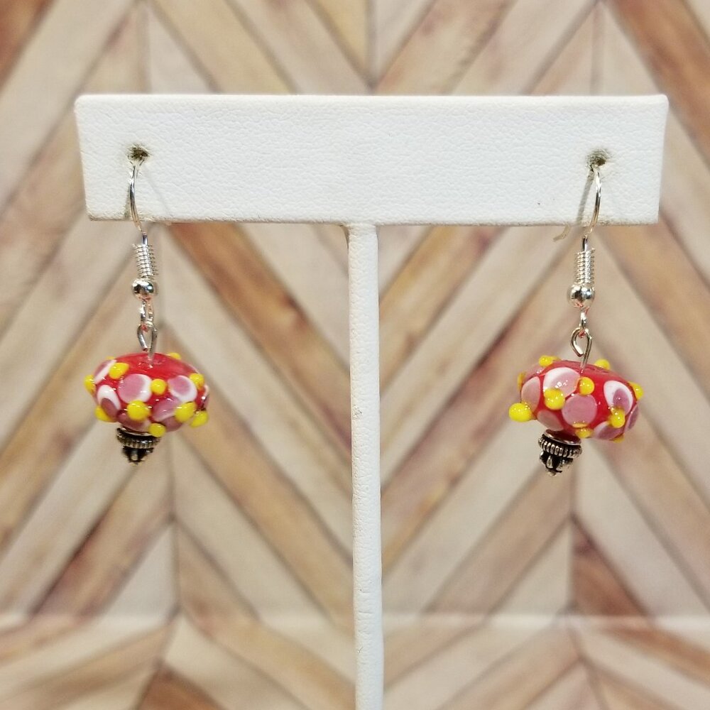 Red, Pink, Yellow, and White Glass Bead Earrings